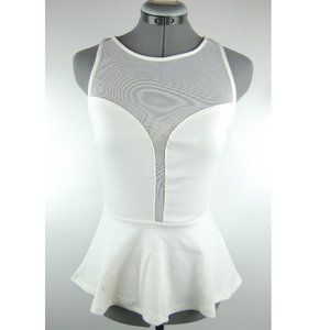 Mesh Cutout Illusion Peplum Tank w Plunge Neckline
